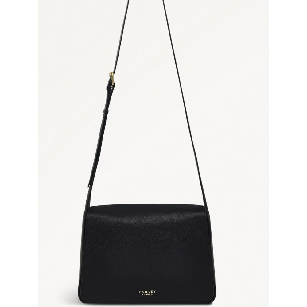 Radley London Westwell Lane Medium Flapover Crossbody Bag Black Pebbled Leather